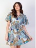 Stretchy Floral Print Dress w/ Cross Collar and Tie
